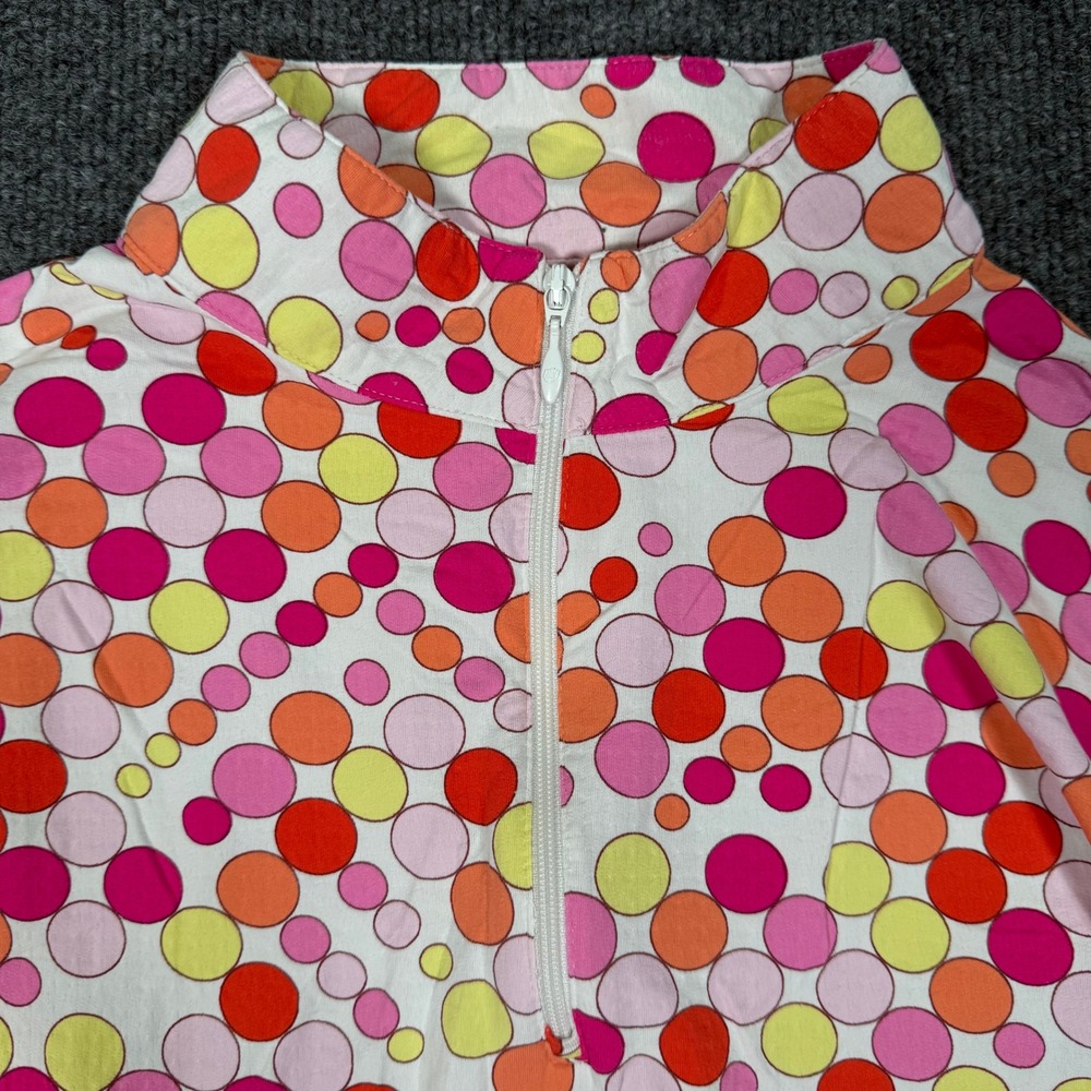 IBKUL Womens Small Pink Orange Polka Dot Mock Neck Quarter Zip Sun Shirt Mesh - Picture 3 of 8